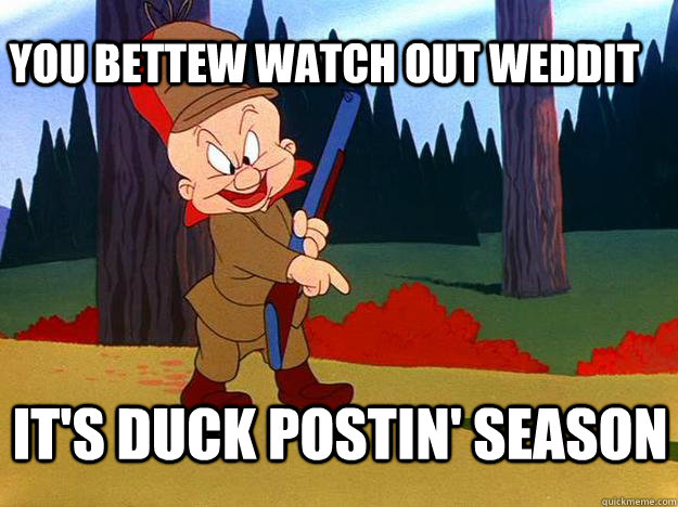 You bettew watch out Weddit it's duck postin' season   