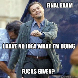 I HAVE NO IDEA WHAT I'M DOING Final exam fucks given?  Strutting Leo