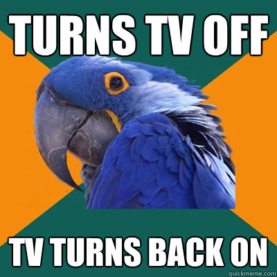 turns tv off tv turns back on  Paranoid Parrot