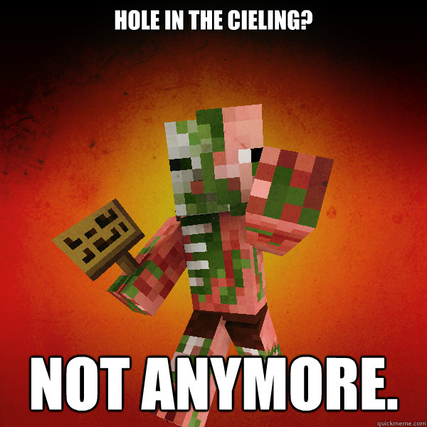 Hole in the cieling?  Not anymore.  Zombie Pigman Zisteau