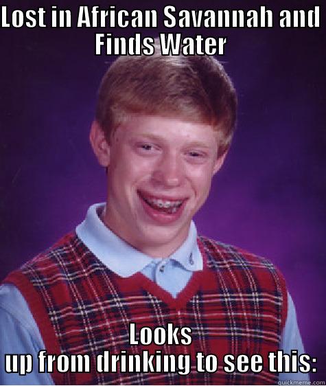 LOST IN AFRICAN SAVANNAH AND FINDS WATER LOOKS UP FROM DRINKING TO SEE THIS: Bad Luck Brian