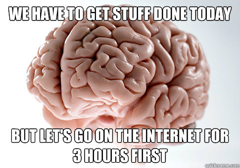 we have to get stuff done today but let's go on the internet for 3 hours first  Scumbag Brain