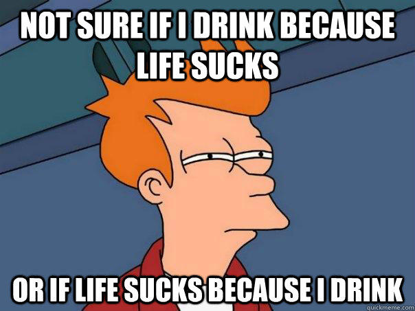 Not sure if I drink because life sucks or if life sucks because I drink  - Not sure if I drink because life sucks or if life sucks because I drink   Futurama Fry