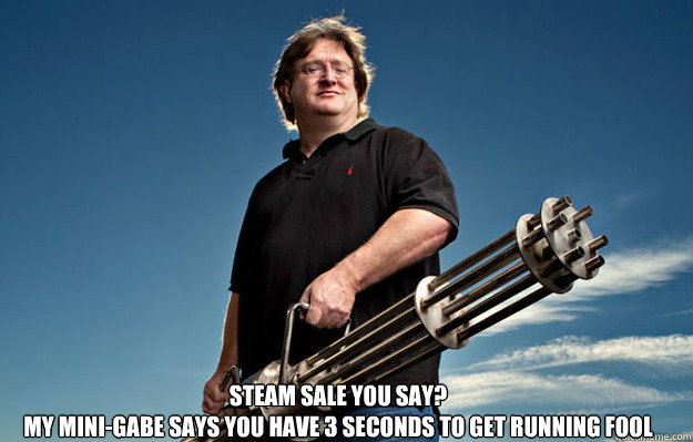 Steam Sale you say?
My mini-Gabe says you have 3 seconds to get running fool  