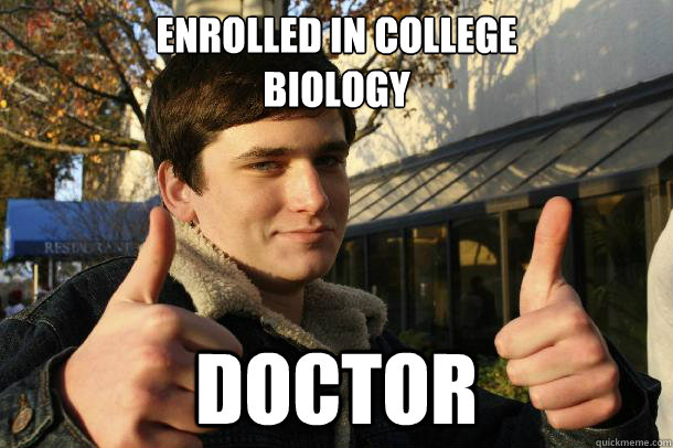 Enrolled in college 
biology Doctor - Enrolled in college 
biology Doctor  Inflated sense of worth Kid