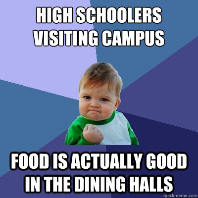 High schoolers visiting campus food is actually good in the dining halls  Success Kid