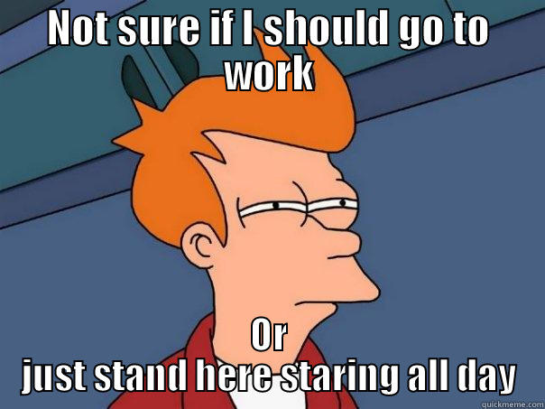 NOT SURE IF I SHOULD GO TO WORK OR JUST STAND HERE STARING ALL DAY Futurama Fry
