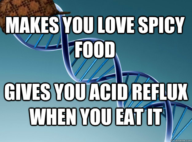 Makes you Love Spicy food Gives you acid reflux when you eat it  Scumbag Genetics
