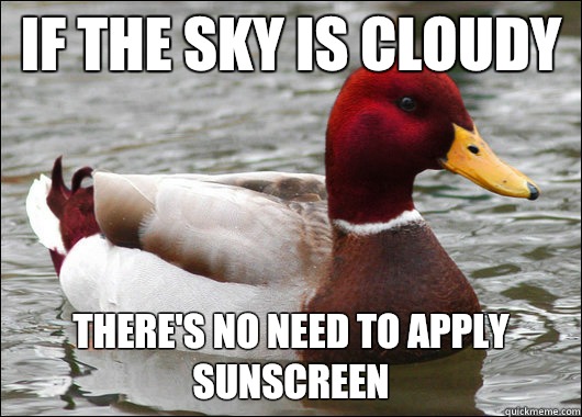 If the sky is cloudy There's no need to apply sunscreen  Malicious Advice Mallard