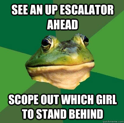 see an up escalator ahead scope out which girl to stand behind - see an up escalator ahead scope out which girl to stand behind  Foul Bachelor Frog