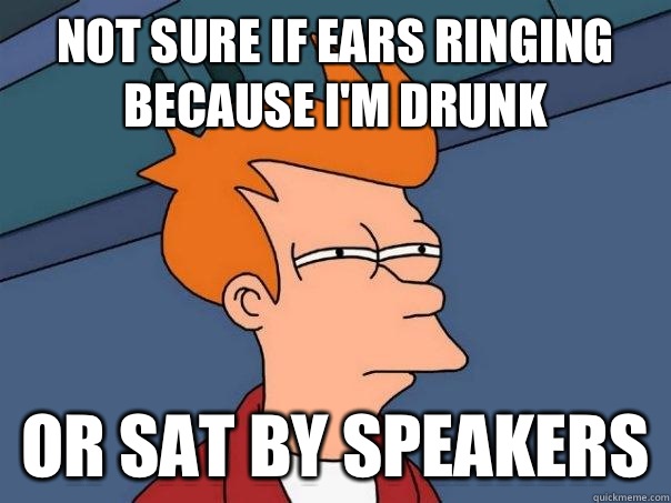 Not sure if ears ringing because I'm drunk Or sat by speakers  Futurama Fry