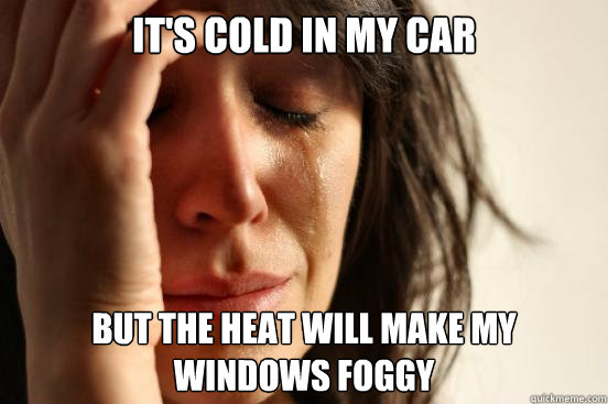 It's cold in my car but the heat will make my windows foggy  First World Problems
