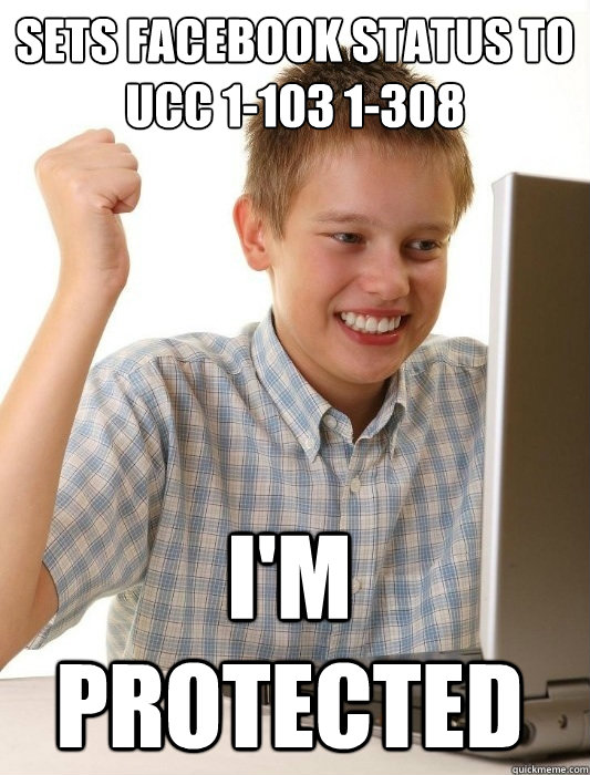 Sets facebook status to 
UCC 1-103 1-308  i'm protected  First Day on the Internet Kid