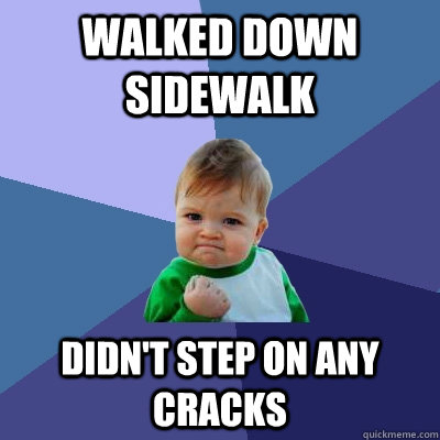 walked down sidewalk didn't step on any cracks  Success Kid