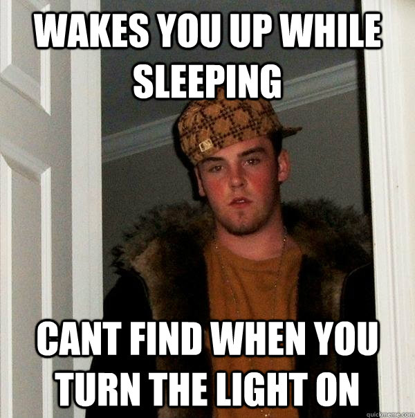 Wakes you up while sleeping Cant find when you turn the light on  Scumbag Steve