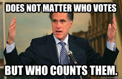 Does not matter who votes but who counts them.  Angry Mitt Romney
