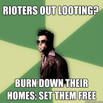 Rioters out looting? Burn Down their homes; set them free  