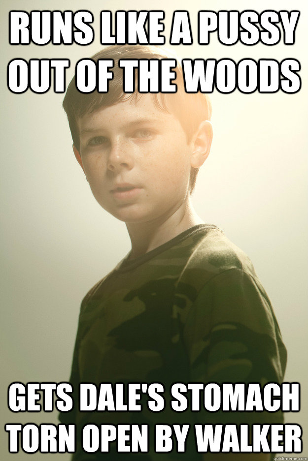 Runs Like a Pussy out of the Woods Gets Dale's Stomach Torn open by walker  Scumbag Carl