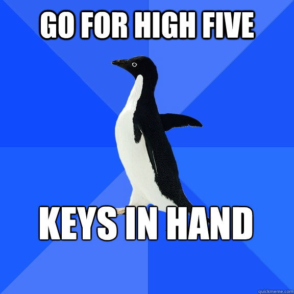 GO FOR HIGH FIVE KEYS IN HAND    Socially Awkward Penguin