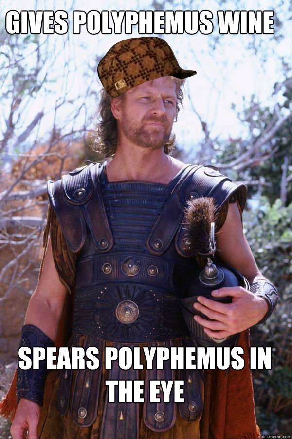 Gives Polyphemus Wine Spears Polyphemus in the eye  