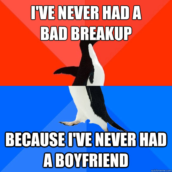 I've never had a 
bad breakup Because I've never had a boyfriend  Socially Awesome Awkward Penguin