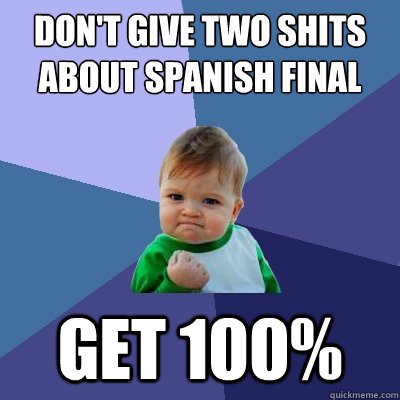 Don't give two shits about spanish final get 100%  Success Kid