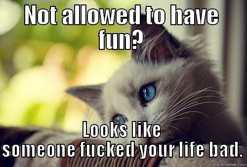 NOT ALLOWED TO HAVE FUN? LOOKS LIKE SOMEONE FUCKED YOUR LIFE BAD. First World Problems Cat
