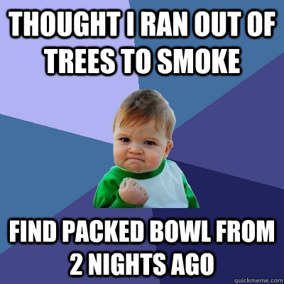 Thought i ran out of trees to smoke Find packed bowl from 2 nights ago - Thought i ran out of trees to smoke Find packed bowl from 2 nights ago  Success Kid