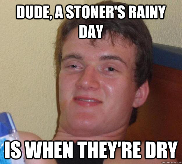 dude, a stoner's rainy day is when they're dry  10 Guy