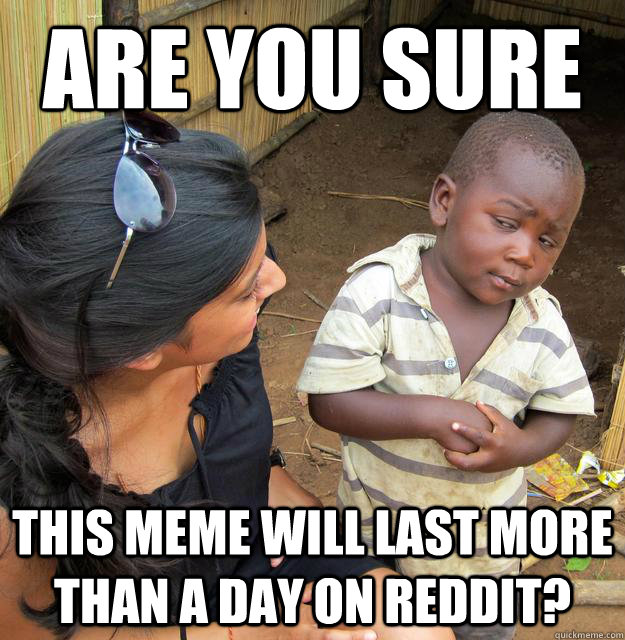 Are You sure This meme will last more than a day on Reddit?  Skeptical Third World Child