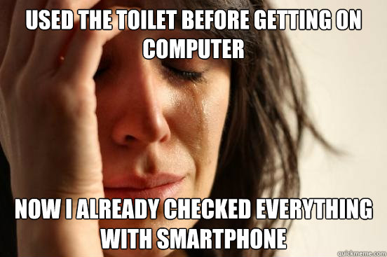 used the toilet before getting on computer now i already checked everything with smartphone  First World Problems