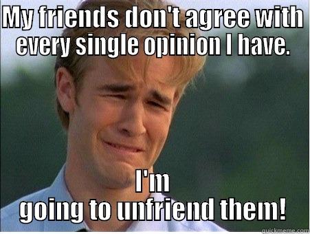 MY FRIENDS DON'T AGREE WITH EVERY SINGLE OPINION I HAVE. I'M GOING TO UNFRIEND THEM! 1990s Problems