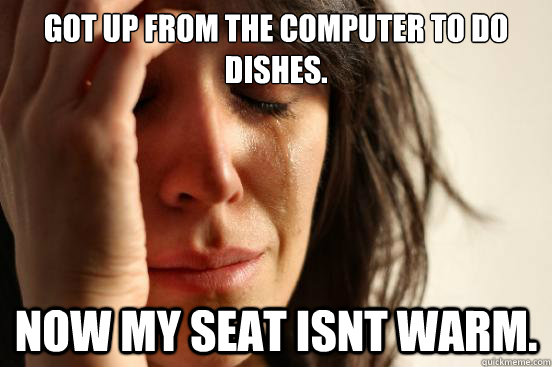 Got up from the computer to do dishes. Now my seat isnt warm.  First World Problems