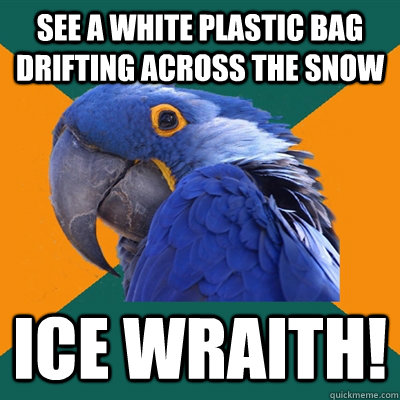 see a white plastic bag drifting across the snow ice wraith!  Paranoid Parrot
