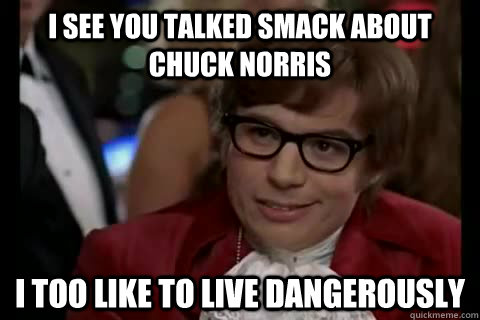 i see you talked smack about chuck norris i too like to live dangerously  Dangerously - Austin Powers
