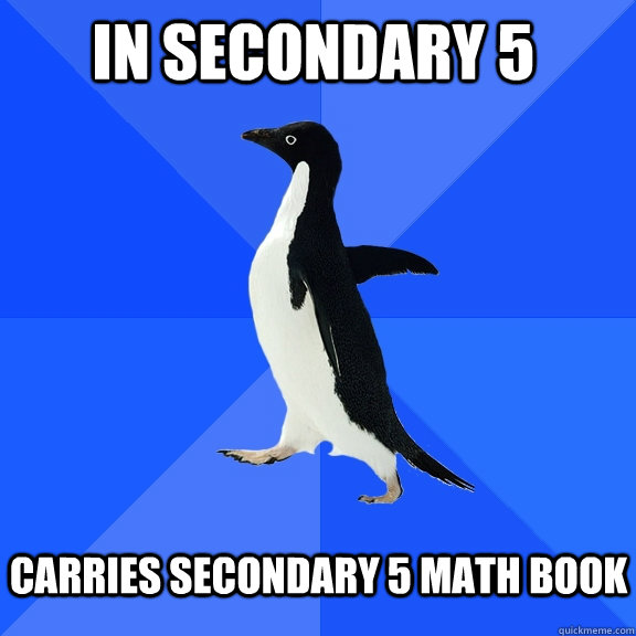 In secondary 5  CARRIES SECONDARY 5 MATH BOOK   Socially Awkward Penguin