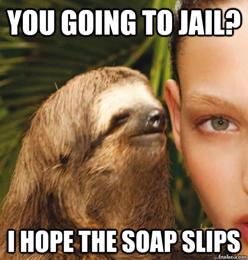 you going to jail? i Hope the soap slips  rape sloth