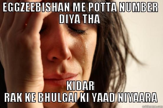 EGGZEEBISHAN ME POTTA NUMBER DIYA THA  KIDAR RAK KE BHULGAI KI YAAD NIYAARA First World Problems