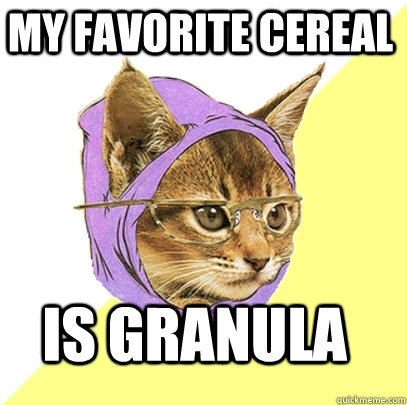 My favorite cereal is granula  Hipster Kitty