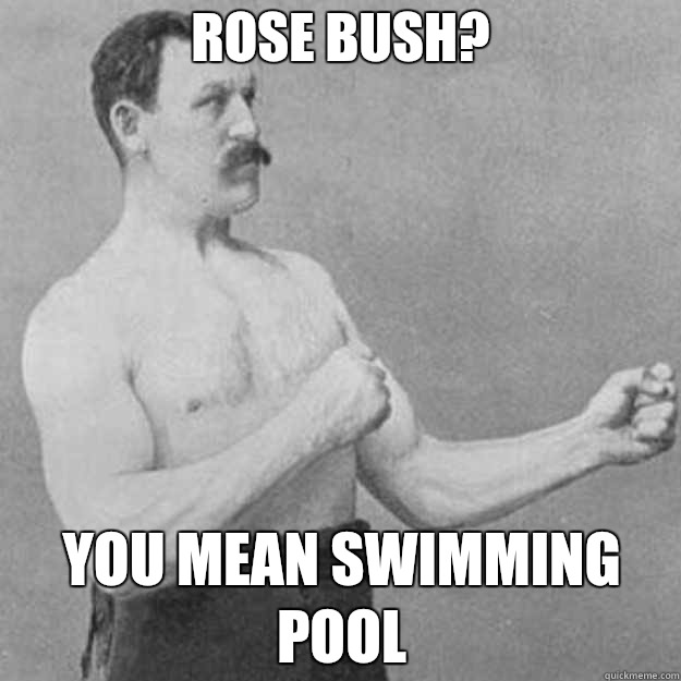 Rose Bush?  You mean Swimming pool  overly manly man