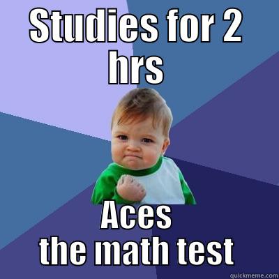 STUDIES FOR 2 HRS ACES THE MATH TEST Success Kid