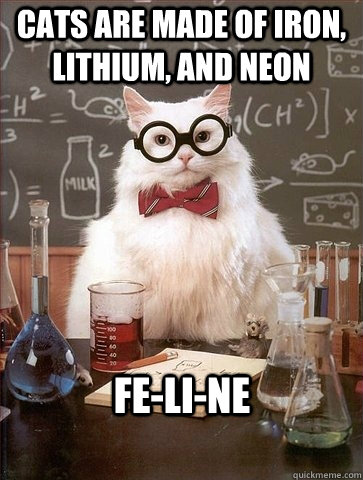 Cats are made of iron, lithium, and neon Fe-li-ne - Cats are made of iron, lithium, and neon Fe-li-ne  Chemistry Cat