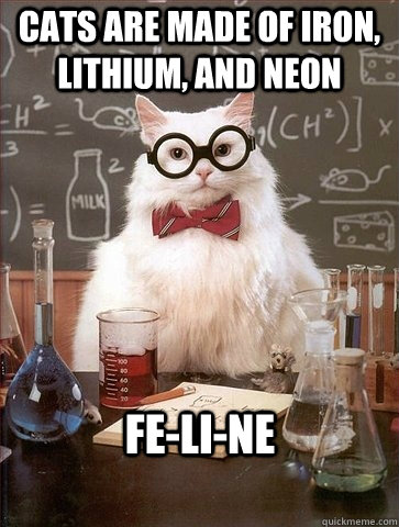 Cats are made of iron, lithium, and neon Fe-li-ne  Chemistry Cat
