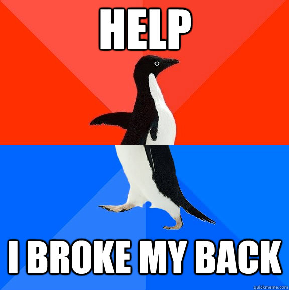 Help I broke my back  Socially Awesome Awkward Penguin