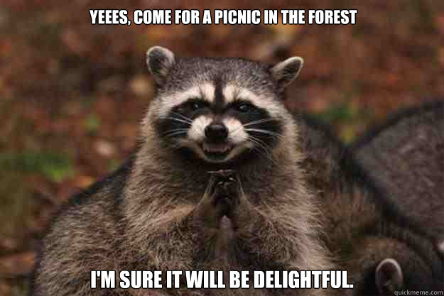 yeees, come for a picnic in the forest I'm sure it will be delightful.  Evil Plotting Raccoon