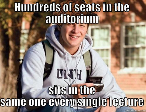 HUNDREDS OF SEATS IN THE AUDITORIUM SITS IN THE SAME ONE EVERY SINGLE LECTURE College Freshman