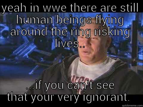 YEAH IN WWE THERE ARE STILL HUMAN BEINGS FLYING AROUND THE RING RISKING LIVES.. ...IF YOU CAN'T SEE THAT YOUR VERY IGNORANT.  Misc