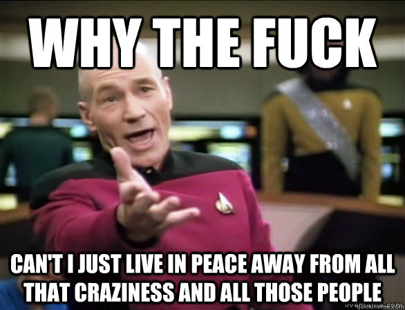 why the fuck can't i just live in peace away from all that craziness and all those people  Annoyed Picard HD