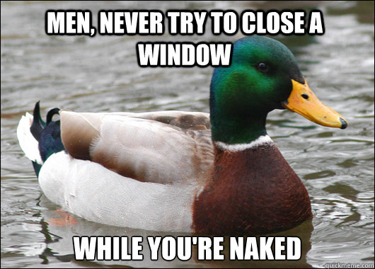 Men, never try to close a window While you're naked  Actual Advice Mallard