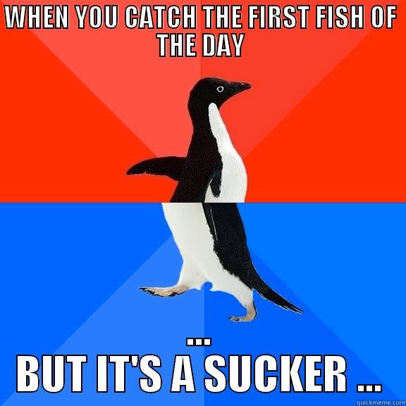 WHEN YOU CATCH THE FIRST FISH OF THE DAY ... BUT IT'S A SUCKER ... Socially Awesome Awkward Penguin